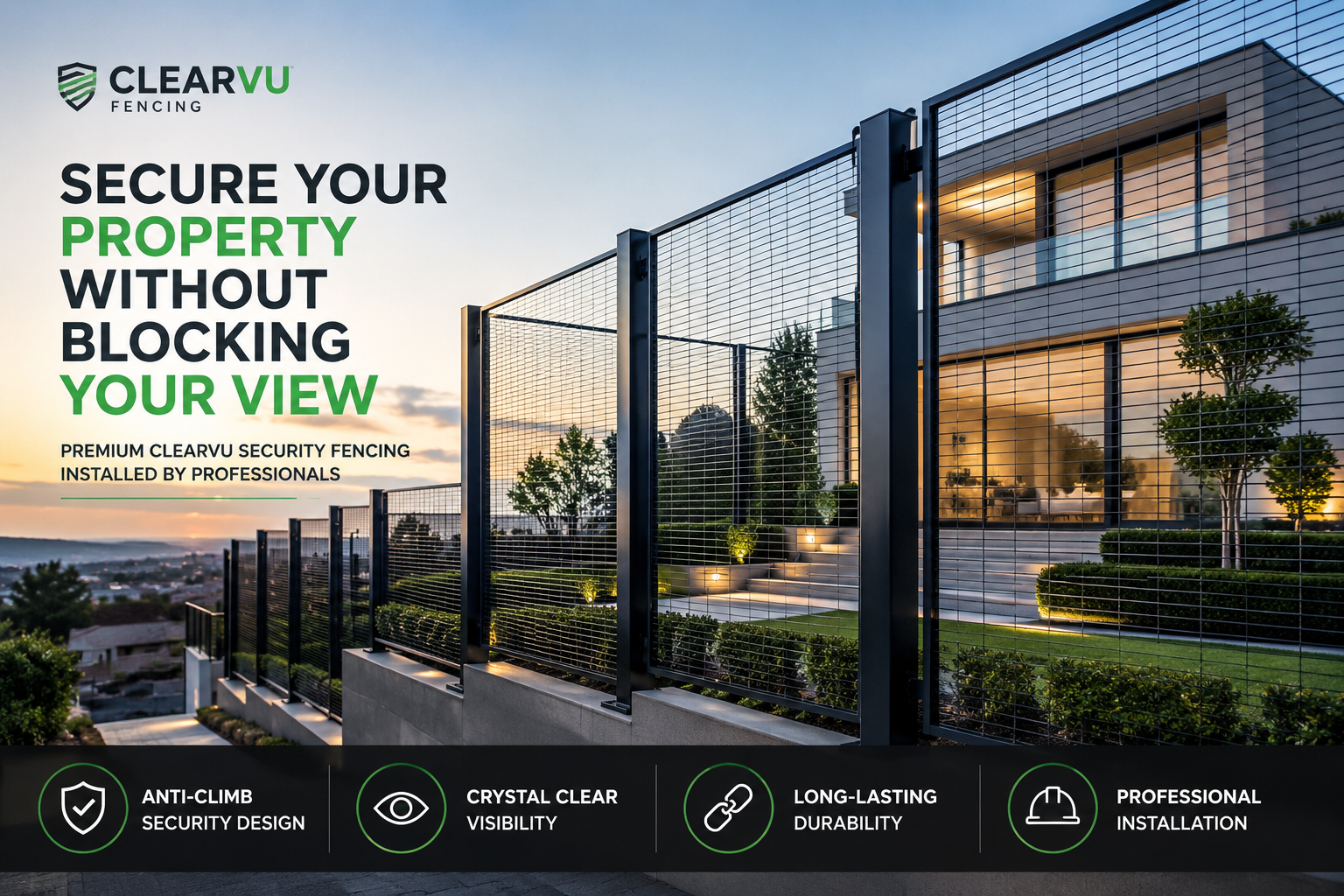 Modern property with Clearvu security fencing